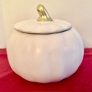 White Ceramic Pumpkin Jar.